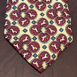 Vintage Fabian Via Del Corso 333 Roma Red Gold Silk Made In Italy Horse Print ￼